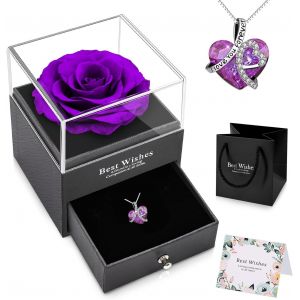 Cadeau Femme Rose &Eacute;ternelle avec Collier Cadeaux de Rose &Eacute;ternelle Anniversaire Femme Cadeau Saint Valentin, F&ecirc;te des M&egrave;res pour Maman Grands M&egrave;res Copine - Neuf