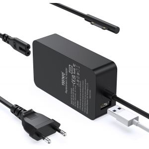 Chargeur 65W Câble de Charge Surface 15V 4A Surface Pro Adaptateur Secteur pour Surface Pro 8/7/6/5/4/pro 7+/Pro 3/X,Surface Laptop 5/4/3/2/1,Surface Book 3/2/1,Surface go 3/2/1,avec Port USB - Neuf