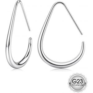Kal-Boucles D`Oreilles Creoles Or/Argent Hypoallergénique G23 Titane Boucles D`Oreilles Femme 18k Plaqué Or Tendance Grand Ovale Tirer À Travers Léger Argent Créole Bijoux Pour 25/30/40mm - Neuf