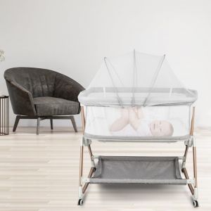 Lit Cododo B&eacute;b&eacute; Avec Matelas, Hauteur R&eacute;glable &Agrave; 6 Niveaux, Lit D'appoint Bebe Evolutif &Agrave; Roulettes, Lit De Voyage Pliable, Panier De Rangement, 0-2 Ans-80 * 40 * 100-115 Cm-Blanc Cass&eacute; - Neuf