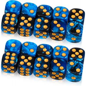 Chenquansarl-Lot De 20 D&eacute;s Poly&eacute;driques D6 - 16 Mm - Bleu - Acrylique - D&eacute;s De Couleur Bleu Et Rouge Avec Pips Dor&eacute;s - D&eacute;s Color&eacute;s Pour Jeux De R&ocirc;le, Jeux De D&eacute;s, Jeux De Table - Neuf