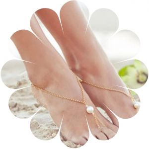 Cmjaagur-2 Pcs Anklet With Ring Pearl Gold Pearl Sandals Barefoot Simple Anklet Bead Toe Chain Wedding Layered Foot Chain Jewelry For Women And Girls, Metal Pearl Metal[M258] - Neuf