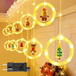 Guirlande lumineuse de Noël, rideau lumineux 8 modes d'éclairage, guirlande de Noël 3D étanche IP65, décoration pour fenêtre, balcon, terrasse, chambre à coucher, maison - Neuf