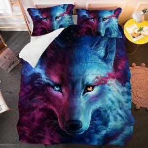 Parure De Lit Motif Loup Animal, Housse De Couette Imprimée En 3d Avec Taies D'oreiller, Pour Lit Double Ou King Size - Neuf