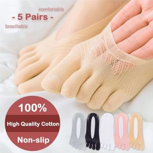 5 Paires Antid&eacute;rapantes Chaussettes &Agrave; Cinq Doigts, Chaussettes Bateau Avec Gel Tab, Chaussettes &Agrave; Orteil Invisibles Femmes, Respirantes Chaussettes Int&eacute;rieures &Agrave; Coupe Basse - Neuf