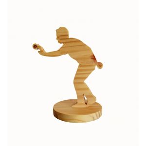 Sculpture En Bois &laquo;&iquest;P&eacute;tanqueur En Action&iquest;&raquo; - Figurine Le Bouliste Joueur De P&eacute;tanque - Neuf