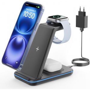 Kalanka-Station De Charge Pour Apple, Chargeur Induction 3 En 1 Pour Iphone Air/17/16/15/14/13/12/11/Xs/8, Support Chargeur Pour Apple Watch Ultra/11-2/Se, Chargeur Sans Fil Pour Airpods Pro-2, Noir - Neuf