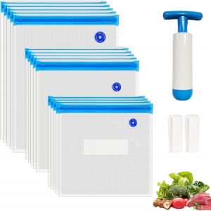 Sacs Sous Vide Reutilisables 15 Pieces, Sans BPA avec Pompe et 2 Pinces pour Cuisson et Stockage Alimentaire - Neuf
