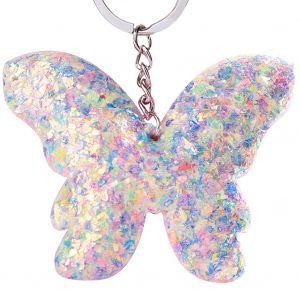 Porte-Cles Papillon A Paillettes, Joli Porte-Cles Decoratif Pour Sac, Pendentif (Blanc) - Neuf