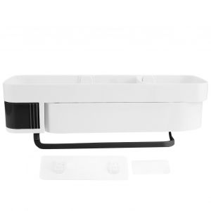 Hjlian Etagere De Douche D'angle Murale Sans Percage, Support De Rangement Pour Cuisine Et Salle De Bain, Blanc Et Noir - Neuf