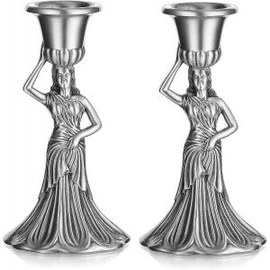 Statue égyptienne chandelier pour bougie conique - Figurine orientale vintage Bougie conique Argent pour la maison étagère Table à manger Affichage Holid - Neuf