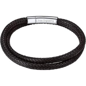 Kal-Bracelet &Agrave; Double-Tours Cordon Cuir Tress&eacute;/Bracelet Cordon En Cuir Artificiel Tress&eacute; 5mm 18/20/22cm (Noir/Marron) Bracelet Cordon Pour Homme Femme Cadeau Noel Anniversaire (Bijoux Bo&icirc;te) - Neuf