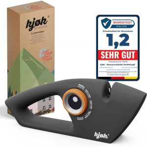 Premium Aiguiseur de couteaux et de ciseaux manuel avec bouton rotatif - aff&ucirc;teur avec bo&icirc;tier en ABS noir mat, 5 niveaux, tiges en diamant, c&eacute;ramique & carbure de tungst&egrave;ne pour couteaux, outils - Neuf