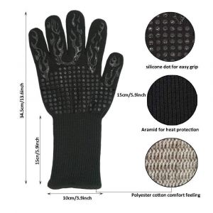 BARBECUE Gants de, Gants de Protection, Silicone anti-D&eacute;rapant Gants de Protection R&eacute;sistant &agrave; la Chaleur jusqu'&agrave; 800&deg;C, EN407 Certifi&eacute;, BBQ de Silicone de Gants pour la Cuisine, l - Neuf