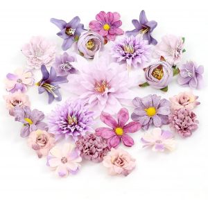 Lot De 24 T&ecirc;tes De Fleurs Artificielles - Petites T&ecirc;tes De Fleurs Artificielles - Grandes T&ecirc;tes De Fleurs Artificielles En Soie - Pour Bricolage, Scrapbooking, Mariage, F&ecirc;te, Artisanat - Violet - Neuf