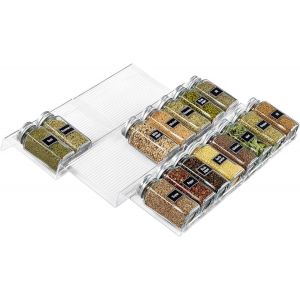TIANYI-Rangement, &Eacute;tag&egrave;re pour Tiroirs Porte Epice Support Epices Cuisine Organisateur Grande Capacit&eacute; Extensible de 20 cm &agrave; 40 cm 3 niveaux, Lot de 6, Transparent - Neuf