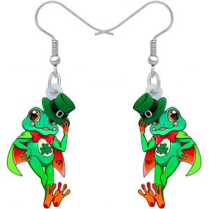 Kal-Boucles D'oreilles Pendantes En Acrylique St. Patrick Cadeaux Pour Femmes Filles Mignon Grenouille Avec Chapeau Shamrock Irlandais Bijoux Pour Festival Décorations De Fête - Neuf