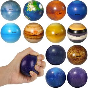 KAL-Balle Anti-Stress Fidget Toy, 12Pcs Boule Stressantes, Mini Balle De Sport/Planètes/Animaux/Insectes/Emoji Balle Anti-Stress, Balle De Relief Pression, Balle Sensorielles Jouets (Planètes) - Neuf