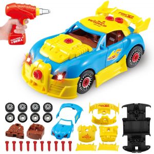 Voiture À Construire Pour Enfants 3+ Ans,Jeu De Construction 30 Pièces Avec Perceuse Électrique,Voiture Démontable Avec Lumières Led Et Sons,Cadeau Pour Garçons (Inclut 4 Vis De Rechange) - Neuf