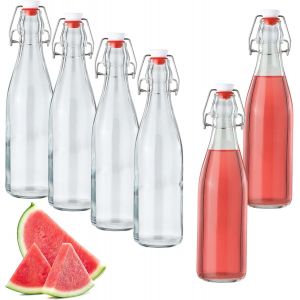 Jexnovashop-Lot De 6 Bouteilles En Verre 500ml Avec Bouchon M&eacute;canique, Bouteilles Vides &Agrave; Remplir Fiole En Verre Pour Jus, Huile, Vinaigre, Liqueurs Ou Bi&egrave;re,Eau Gazeuse - Neuf