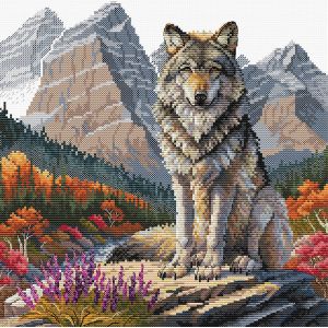 Kit Point De Croix Compt&eacute; Ava "Loup Majestueux" 25.5x25 Cm - Neuf