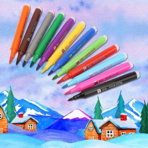 Stylo aquarelle a tete souple pour enfants, mignon panda, pinceau aquarelle lavable, tige triangulaire (12 couleurs) - Neuf