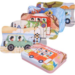 KAL-Puzzle Enfant 2 3 4Ans, 5 Niveaux De Difficulté Différents Jouet Puzzle En Bois Pour Enfants, Jouet Puzzle En Carton Éducatif Parfait Pour Garçons Filles De 2 Ans +¿Bus¿ - Neuf