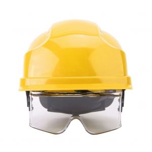 Casque de securite avec lunettes de securite integrees, anti-UV (jaune) - Neuf
