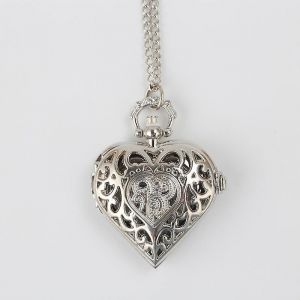 1 Montre De Poche Pour Femmes Coeur Médaillon Style Pendentif Collier Chaîne - Neuf