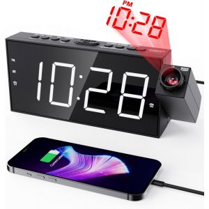 Réveil À Projection Pour La Chambre, Reveil Numérique Avec Grand Écran Led 7 Pouces, Variateur, Projecteur 350°, Usb, 12/24H, Snooze, Réveil À Piles Pour Enfants, Seniors, Voyage - Neuf