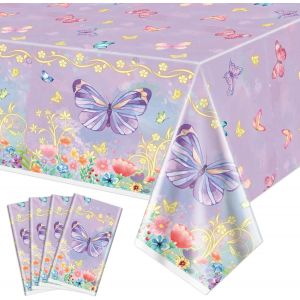 Eryi-Nappes De Fête Papillon 4 Pièces - Nappes De Décorations D'anniversaire Papillon Nappes De Table Rectangulaires Colorées Avec Motif Papillon Pour Décorations De Fête, 51 X 86,6 Pouces - Neuf