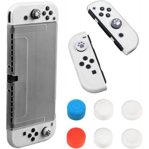 Hljhj-Coque Pour Nintendo Switch Oled Dockable, Coque Transparent Protection Avec Housses De Protection En Tpu Pour Joy Con Et 6 Poignées Couvre Pouce Absorption Des Chocs Et Antirayures, Accessoires - Neuf