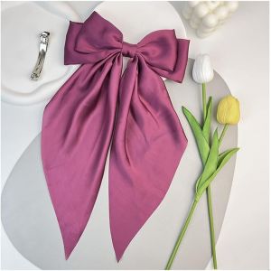 Kal-Barrettes &Agrave; Cheveux Avec Grand Noeud En Satin Soyeux - Long Ruban Uni - Barrette &Agrave; Cheveux Fran&ccedil;aise - Accessoires De Cheveux Pour F&ecirc;te Femmes Filles - Cadeau De Mariage - Fuchsia - Neuf