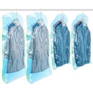 Sacs de Rangement sous Vide Suspendus pour vêtements,4 Paquets (2 Longs 135x70cm et 2 Courts 105x70cm),Housse sous Vide pour Costumes,Manteaux,Vestes,Sacs à Bleu - Neuf