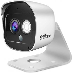 SriHome Cam&eacute;ra de surveillance Wi-Fi pour int&eacute;rieur ou ext&eacute;rieur, r&eacute;solution de 1296p, avec d&eacute;tecteur de mouvement, audio bidirectionnel, vision nocturne, indice d`&eacute;tanch&eacute;it&eacute; IP66 - Neuf