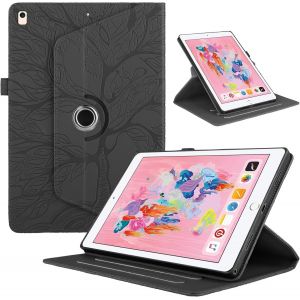 Coque Pour Ipad 9.7 Pouces 2017/2018 5ème /6ème Génération, Ipad Air 1/2, Etui Premium Cuir Pu Rotatif À 360 Antichoc Degrés Flip Case Cover Fonction Support Housse - Noir.[F4922] - Neuf