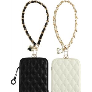 MDY-Lanière de Dragonne à Main, Femmes Cuir et Métal Charme de Téléphone, Dragonnes de Poignet Sangle pour Téléphone Portable Caméra Clé USB Portefeuille - Noir&Blanc - Neuf