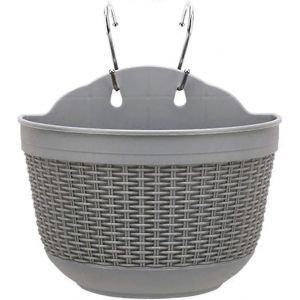 Pot De Fleurs Suspendu En Plastique Avec Crochets Pour Jardin,Balcon,Terrasse,Extérieur 21 X 13,5 Cm,Gris - Neuf