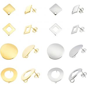 Kal-32pcs R&eacute;sultats De Boucle D'oreille 4 Styles Tige De Boucle D'oreille En Acier Inoxydable Boucles D'oreilles Rondes Incurv&eacute;es Pour La Fabrication Boucles D'oreilles, Pin: 0.8mm - Neuf