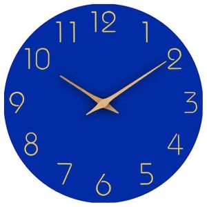 12 pouces silencieux sans tic-tac horloges murales en bois &agrave; piles,bleu - Neuf