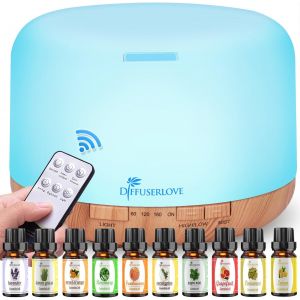 Jgd-Diffuseur D'huiles Essentielles Electrique 500ml T&eacute;l&eacute;commande Ar&ocirc;mes Humidificateurs Avec Design Muet, Minuterie Et Arr&ecirc;t Automatique Sans Eau Pour Bureau Salon, Led - Neuf
