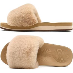 Kalanka-Chaussons Femme Fourrure Pantoufles Peluche Claquette Femme Pantoufles Maison Sandal Bout Ouvert -Orthopédique-Antidérapant-Lavable - Neuf