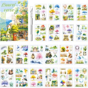 144 Pièces/20 Feuille Autocollant Scrapbooking Stickers Scrapbooking Plantes Fleurs Scrapbooking Autocollant Pet Autocollants Pour Scrapbooking Pour Journal Plan Bricolage Artisanat Cadeau - Neuf