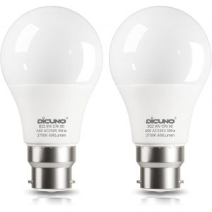 Kalanka-Ampoule Led B22, 9w Lampe Baïonnette Équivalent 60w Halogène, Blanc Chaud 2700k, 806lm, Cri 90, Non-Dimmable, Ampoule Led Standard Baïonnette B22 Pour L`Éclairage Domestique, 2 Pièces - Neuf
