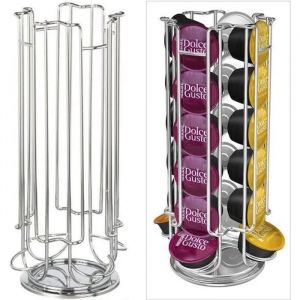 Support &agrave; capsules - Dolce Gusto - Rotatif 24 capsules - Acier chrom&eacute; - Design contemporain - Cylindrique - Neuf