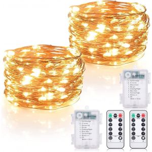 Jgd-Guirlande Lumineuse Led &Agrave; Piles,2x12 M,120 Led,8 Modes,Fil De Cuivre,Batterie Avec Minuterie,&Eacute;tanche,Pour L'int&eacute;rieur Et L'ext&eacute;rieur,Pour Chambre, F&ecirc;te, Jardin, Balcon, Mariage, &Eacute;clairage D&eacute;corat - Neuf