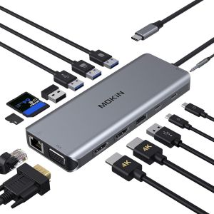 acdsgd-Station d'accueil USB C PC Portable, 14 en 1 Laptop USB C Docking Station with 2 HDMI, VGA, Gigabit Ethernet, 5 Ports USB 3.0/2.0, 100 W PD for HP/Dell/Lenovo - Neuf