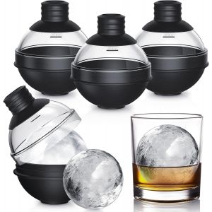 Kal-Grand Moule À Glaçons En Silicone - Ensemble De 4 Glacons Moule Avec Couvercle & Entonnoir 2 En 1 - Moules À Glaçons Ronds Démoulage Facile - Bac A Glacon Pour Whisky, Cocktail, Nourriture - Noir - Neuf