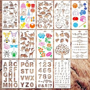 14 Pi&egrave;ces Pochoir De Dessin, Pochoirs De Peinture, Pochoir Stencil Kit, Pochoirs De Cahier R&eacute;utilisable Pochoirs De Journal, Pochoir Scrapbooking, Lettre Dessin Peinture Alphabet - Neuf