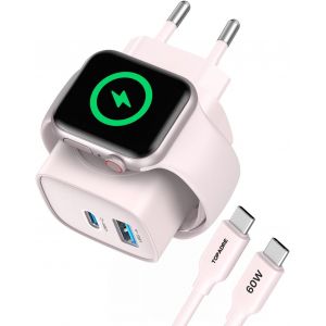 CMWX-Chargeur pour Apple Watch 3 en 1, 20W USB C Chargeur Rapide iPhone, iWatch Chargeur Montre Apple Watch Serie 10/9/8/7/6/5/Ultra/SE, pour iPhone 16 15 14 13 12 avec 60W USB C C&acirc;ble, Rose - Neuf